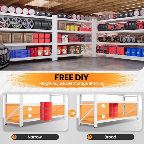 48” Wide Heavy Duty Metal Garage Shelving (White / 48"Wx24"Dx70"H)