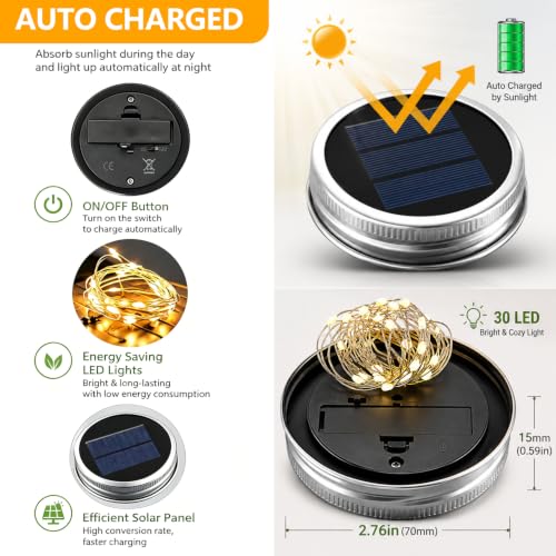 Solar Mason Jar Lid Lights Outdoor 12 Pack (Multicolor)