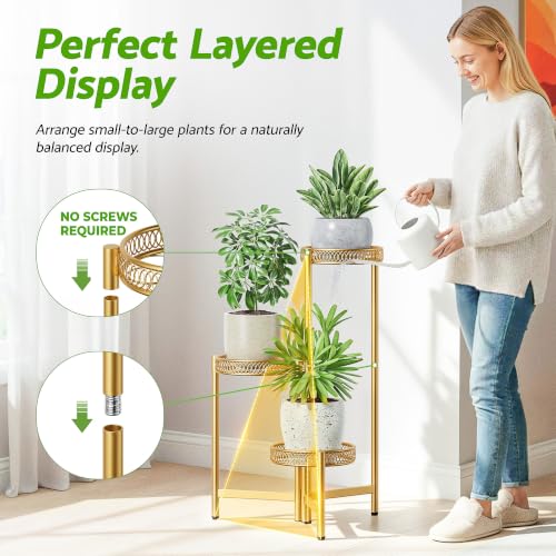 3 Tiered Gold Plant Stand Indoor Outdoor (GoldFlower / 3-tiers)
