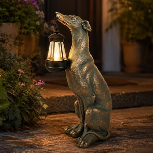 Solar Dog Garden Statue (Bronze 17.7in)