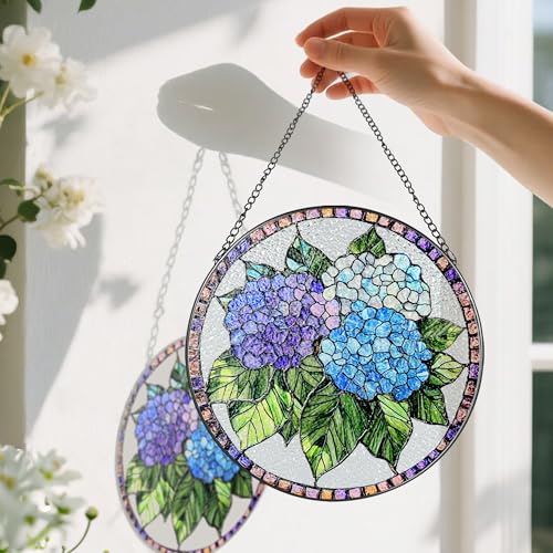 8 Inch Stained Glass Ornament (Hydrangea)