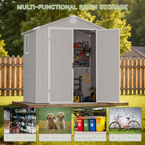 6x4FT Plastic Outdoor Storage Shed with Floor (6x4FT / Light Gray)