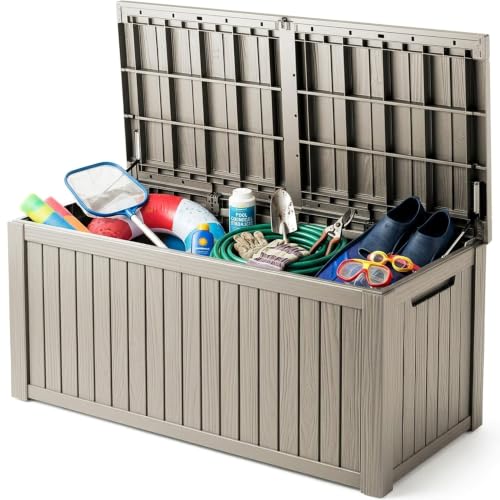 200 Gallon Deck Boxes Outdoor Waterproof (Light Brown / 200 GAL)