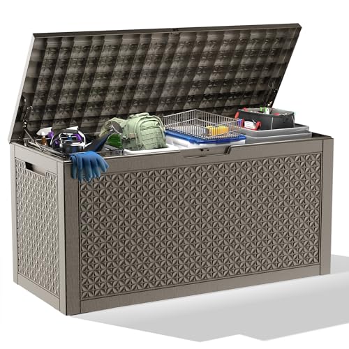 121Gal Outdoor Storage Box Waterproof Deck Box (Grey / 130 Gallon)
