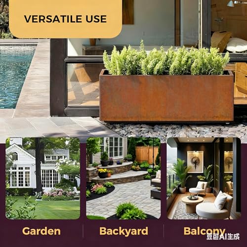 Corten Steel Style Planter Box 40Wx12Dx16H (40Wx12Dx16H / Rust)