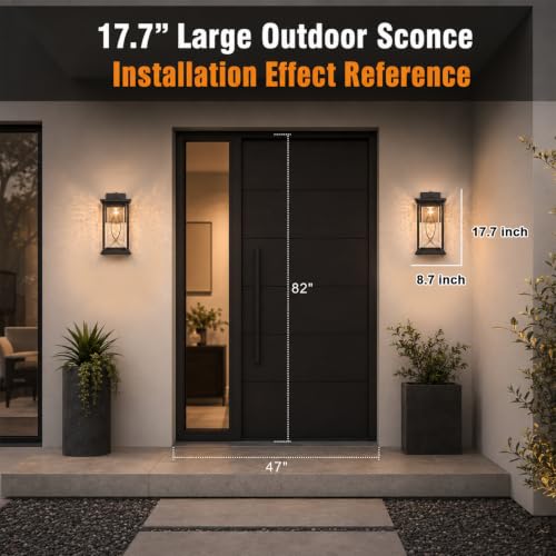 18" Extra Large Outdoor Sconce with photocell Sensor Coach Lantern Modern Large Exterior Light Fixture Waterproof Black Metal with Crack (Black-XL)