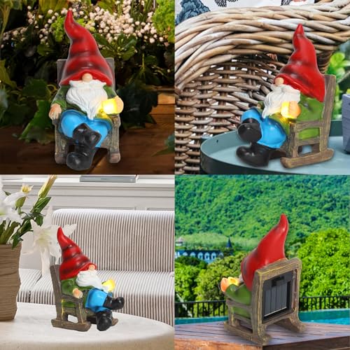 Garden Gnome Statue Solar Light Miniature Outdoor Decor Gnome Figurine for Outdoor Indoor Home Lawn Yard Balcony Porch Patio for Women Mom Grandma 3.54"x2.36"x4.72" (Gnome)