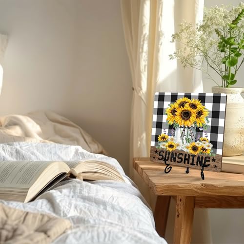 Sunflower Decor for Rustic Farmhouse (Black and White Plaid Sunshine)