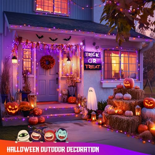2 Pack Solar Halloween Lights Orange and Purple (Orange and Purple / 100LED*2)