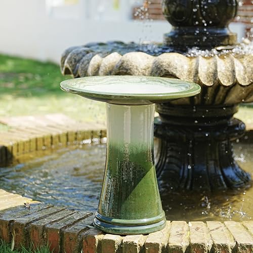 Ceramic Bird Bath for Outdoors (Grass Green)