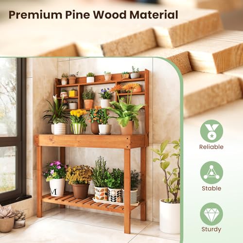 Wooden Potting Bench Table (Brown / 43" x 20" x 61")