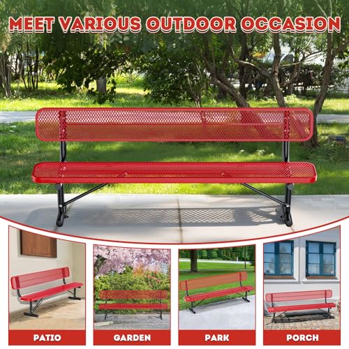 8Ft Heavy Duty Park Bench with Back Portable Frame