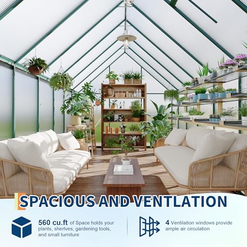 8X14FT Polycarbonate Greenhouse with Aluminum Frame (Green / 8X14FT)