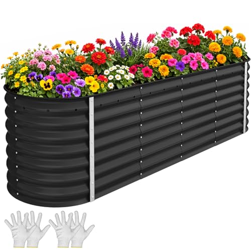 8x2x2ft Galvanized Oval Raised Garden Bed (8x2x2ft / Black)