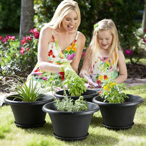 12 Inch Pots for Plants (Diamond Pattern-black / 12 inch-4 Pack)