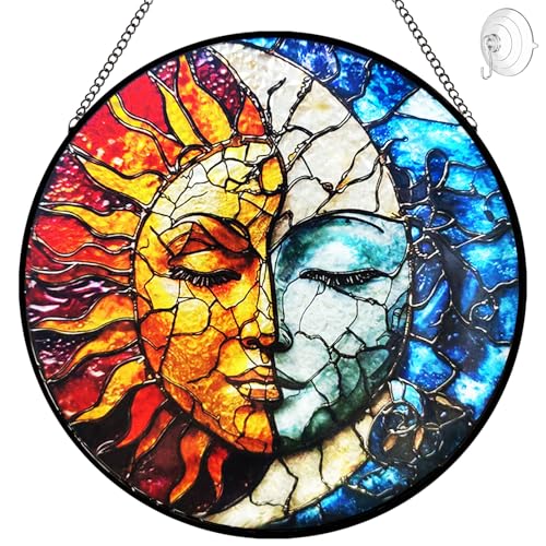 Sun and Moon Suncatcher Stained Glass Window Hanging (Sun and Moon Decor)