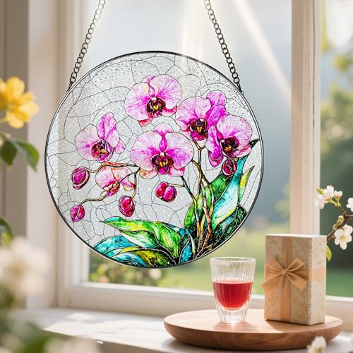 8 Inch Stained Glass Ornament (Orchid)