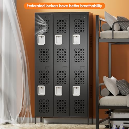 6 Door Metal Employee Lockers (Black / N-3 Doors)
