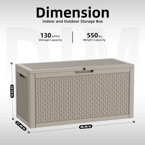 121Gal Outdoor Storage Box Waterproof Deck Box (Grey / 130 Gallon)