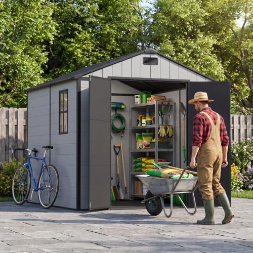 8x8 FT Plastic Outdoor Storage Shed with Floor (Light Gray / 8 X 8 FT)