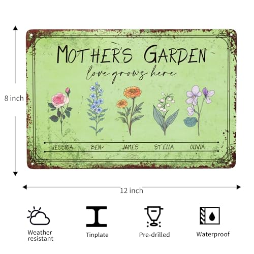 Custom Metal Sign with Birth Month Flower & Name Personalized Gifts for Mom Grandma Wife Customized Floral Wall Art Decor Birthday Plaque 12 x 8 Inch Home Signage (Birthday Flower Theme)