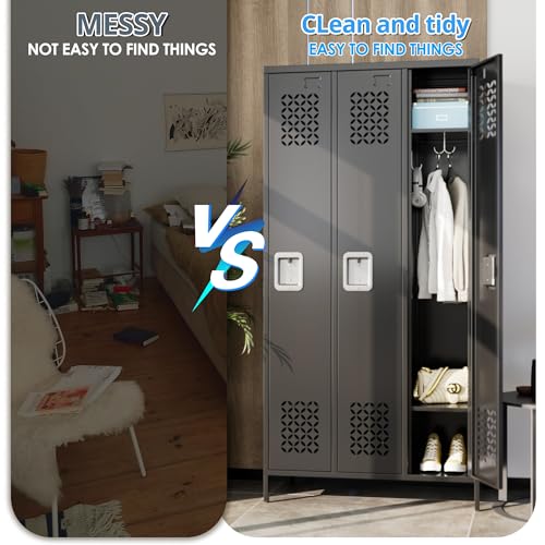 Upgrade Metal Lockers for School Office Gym Bedroom (Black-hw / 3 Doors)