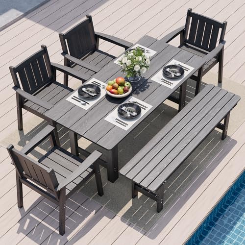 Patio Dining Table Set (Grey / 6-Seat(6PCS)66.7"Table)
