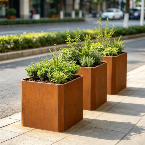 Corten Steel Planter Box 26”L x 26"W x 26"H Large Square Steel Planter Box