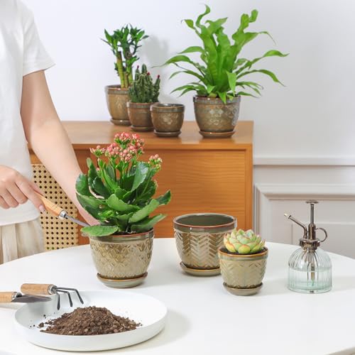 Sureasy Ceramic Plant Pots (Green / 4.7 inch)