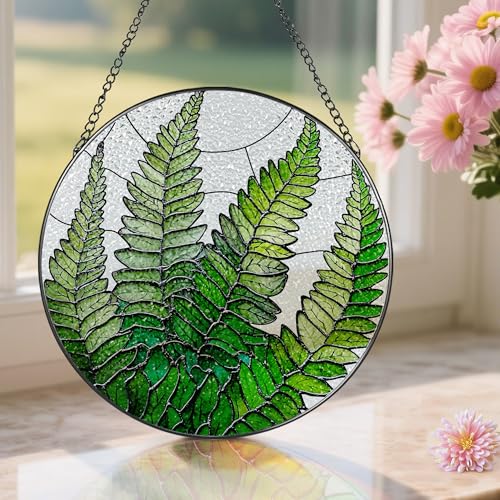 8 Inch Stained Glass Ornament (Fern Plant)