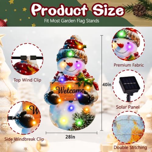 28x40 Solar Christmas Snowman Garden Flag (Big Snowman-Colorful-28x40 / 28×40inch)