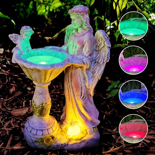 Solar Garden Statue Outdoor Angel Garden Figurine with Color Changing Light