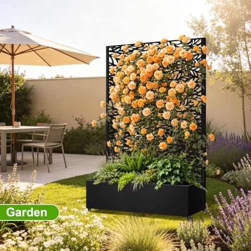 72"x47"x16" Metal Planter Box with Trellis (Black Leaf-shaped / 72"x47"x16")