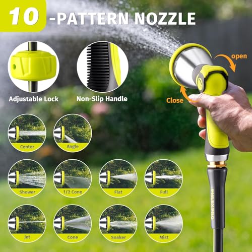 75 FT x 5 8" Retractable Garden Hose Reel with 3 (Green / 75FT-5/8")