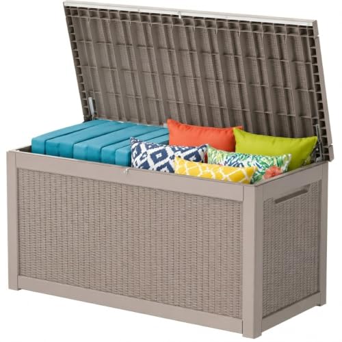 320 Gallon Outdoor Storage Box Resin Deck Box All Weather Waterproof Large Lockable Storage Container Deck Box for Patio Cushions (Gray / 320 GAL NEW)