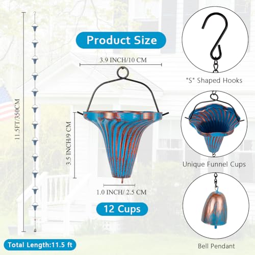 11.5 Ft Rain Chains for Gutters (Blue Funnel)