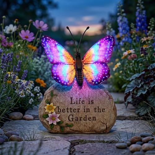 Solar LED Butterfly Garden Statue with Sparkling Light (Purple)