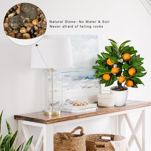 Artificial Potted Plants 16.1 inches Fake Orange Tree Artificial Citrus Fruit Plant with White Pot Faux Plants Indoor for Home (Citrus Tree/White Pot)
