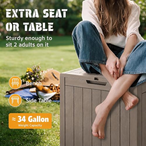 34 Gal Outdoor Storage Box Waterproof Lockable (34 Gallon / Grey)