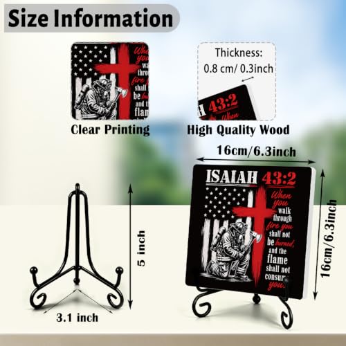 Firefighters Gift for Men Home Office Book Shelf Table Decor 6.3x6.3 In 04 (Multicolor 1733 / Wooden sign with iron frame（6.3 x 6.3 inches）)