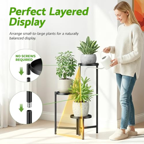 3 Tier Large Plant Stand Indoor with 7.9 Inch Wide Tray (BlackDisk / 3-tiers)