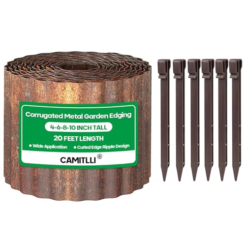 Corrugated Metal Garden Edging 10" x20Ft (Rusty / 10 Inch × 20FT with stakes)
