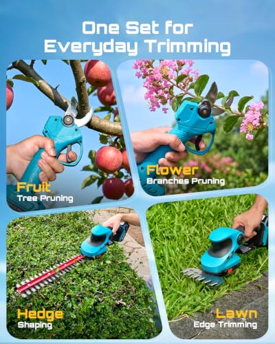 3-in-1 Electric Pruning Shears, Cordless Hedge Trimmer & Grass Shear (Seesii Blue)