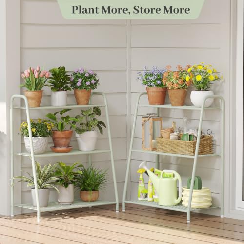 Metal Plant Stand Indoor Outdoor for Multiple Plants (Green)