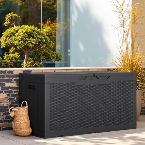 Outdoor Storage Box 100 Gallon Storage Bin with Lid for Patio Furniture (Black / 100 Gallon)