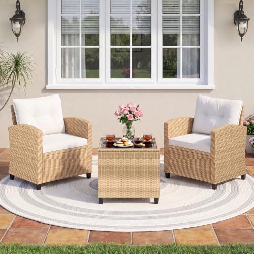 3 Pieces Patio Furniture Set (Light Brown -White)