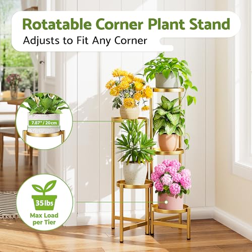 Tall Gold Plant Stand Indoor Outdoor (GoldDisk / 5-tiers)