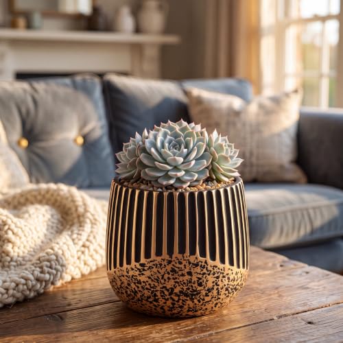 2‑Pack 6 Inch Succulent Planter Pots with Drainage Holes (Black Gold)
