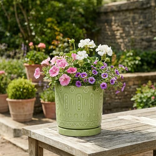 Ceramic Flower Pots (6 Inch / Green - 2)
