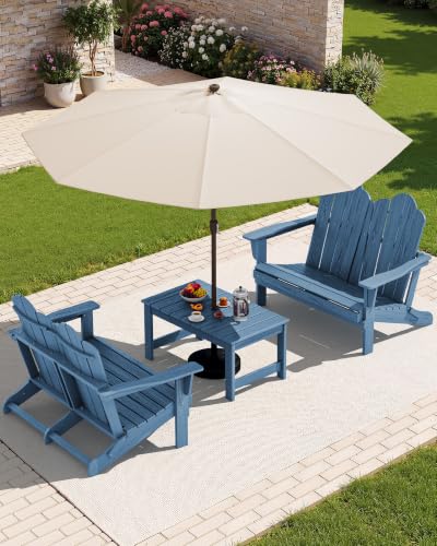 3 Piece Adirondack Bench Set (Navy / 2 bench & 1 coffee table)